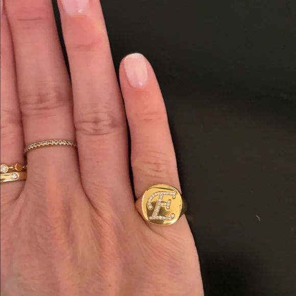 David Yurman Initial “E” Pinky Ring - 18K yellow gold & diamond - Picture 4 of 15